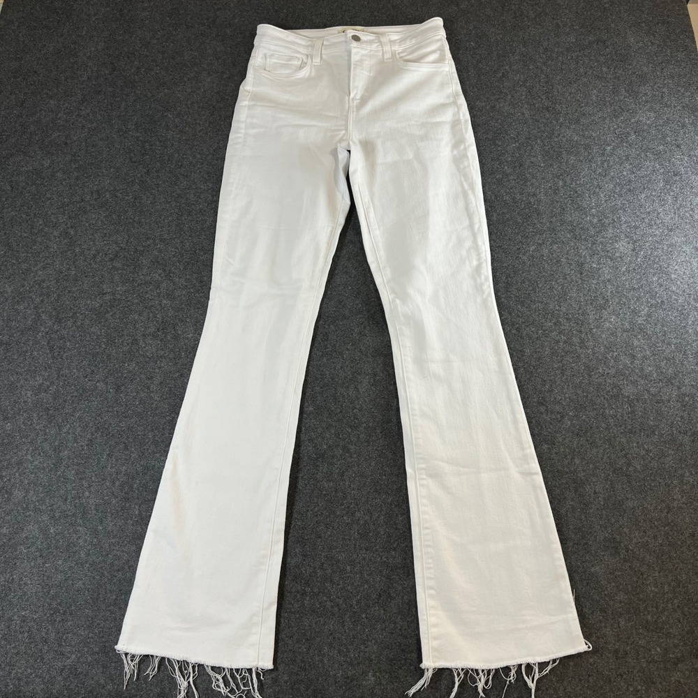 L'AGENCE Ruth High Rise Straight Leg Jeans Blanc White Raw Hem 26 2649ISKR